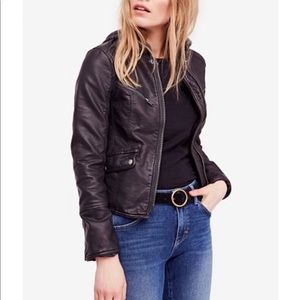 Med Free People Monroe Hooded Faux-Leather Jacket